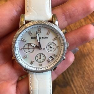 Michael Kors white pearl face bling watch